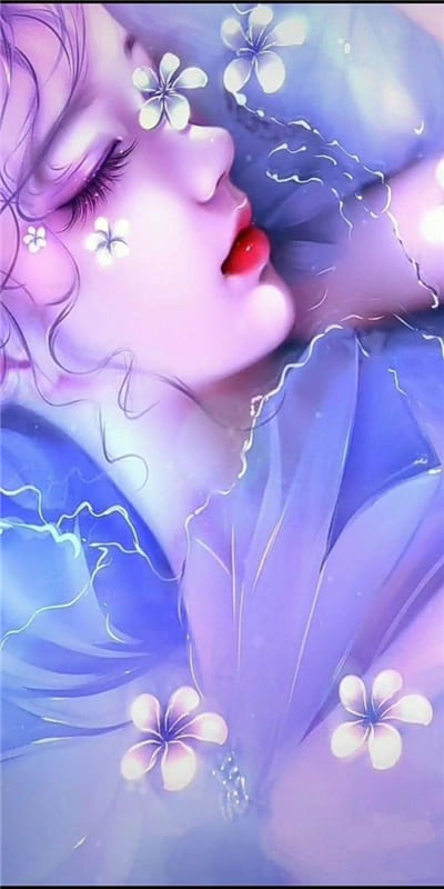 Hình ảnh nghệ thuật cô gái đẹp như thiên thần đang ngủ bên những cánh hoa