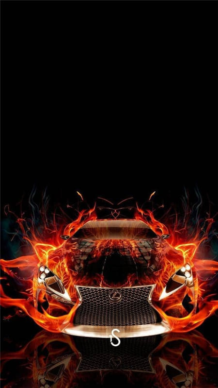 Hình ảnh nghệ thuật về siêu xe kết hợp với hiệu ứng ngọn lửa thể hiệu cho sức mạnh