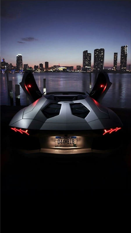 Hình ảnh siêu xe với đôi cánh dựng đứng trong khung cảnh thành phố về đêm tuyệt đẹp