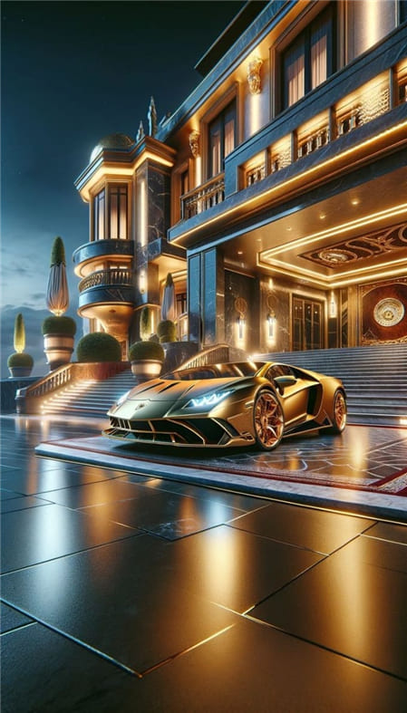 Hình ảnh 3D tuyệt đẹp màu sắc ánh sáng phát ra từ siêu xe và tòa nhà lộng lẫy